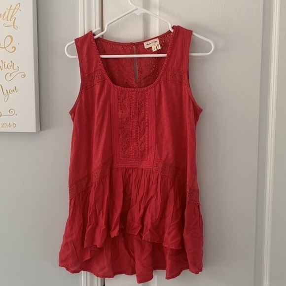 Meadow Rue Tank Top‎ size small eyelet top peplum pink red - Picture 1 of 14